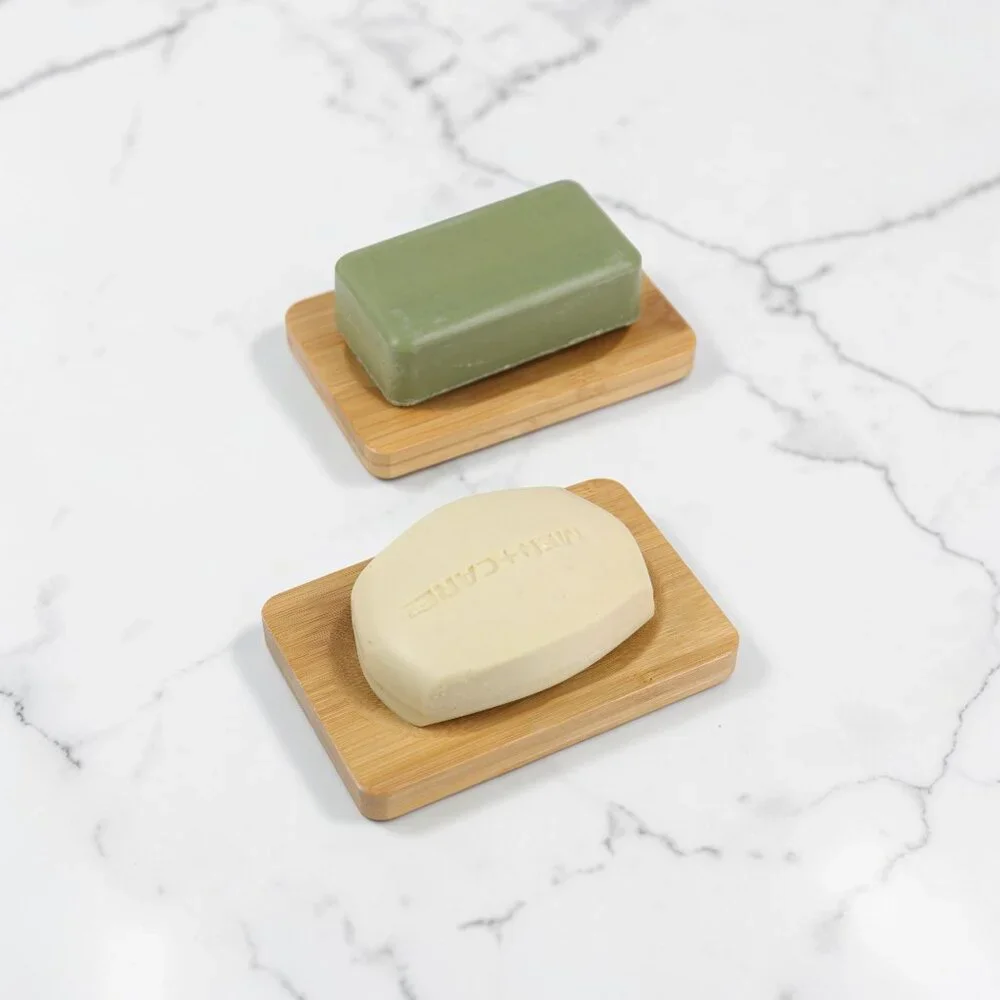 Set of 2 Natural Bamboo Wood Soap Holder